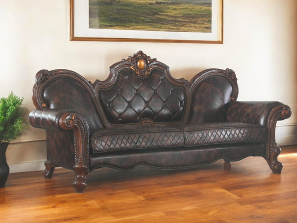 93 Dark Brown Faux Leather Sofa And Toss Pillows