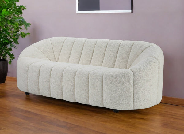 84 White Sherpa Sofa With Black Legs