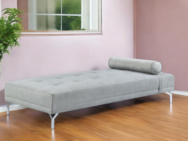 74 Gray Velvet Sofa And Toss Pillow With Black Legs