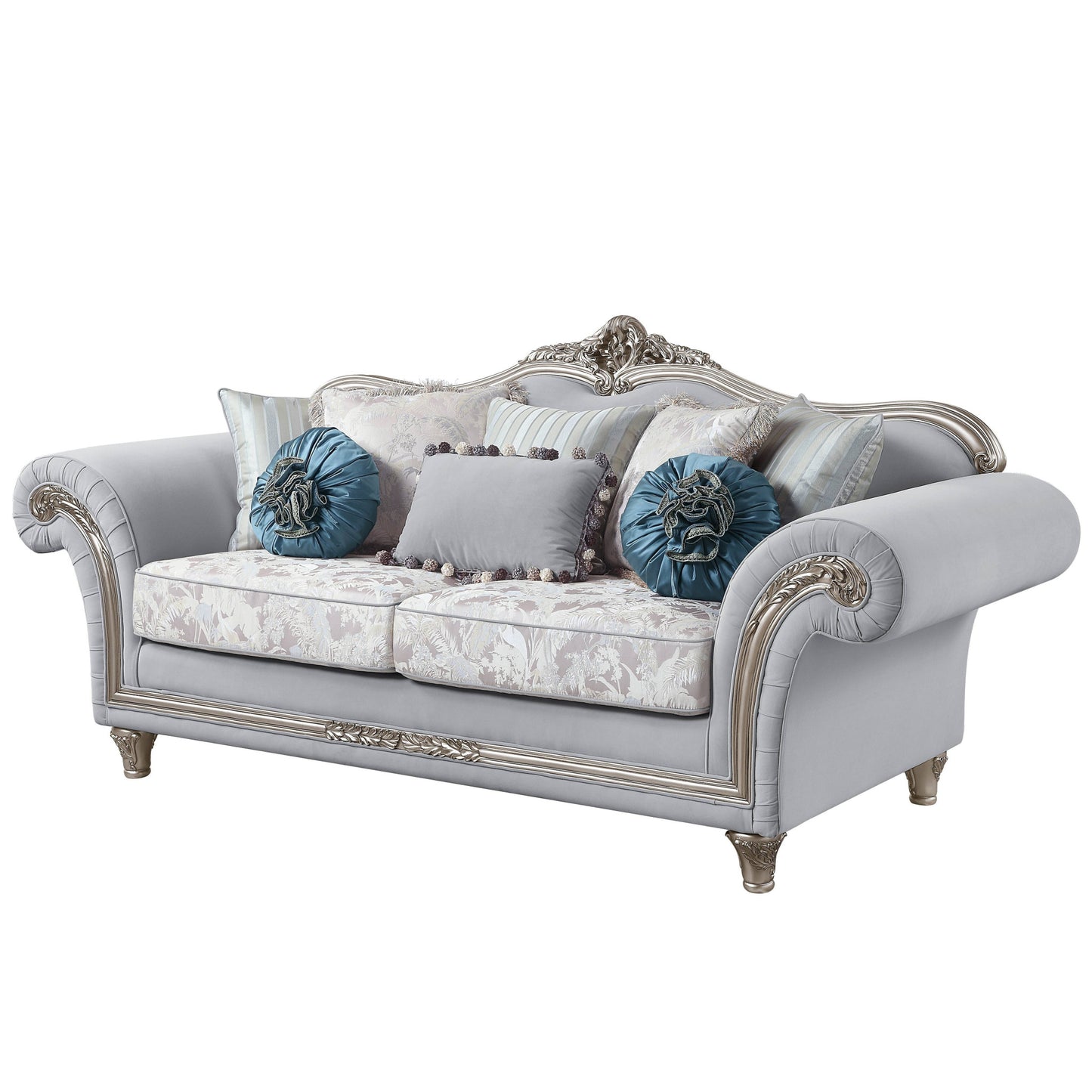 95" Light Gray Linen Sofa And Toss Pillows With Platinum Legs