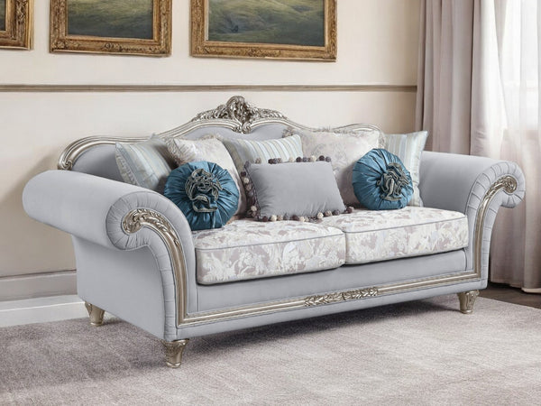 95 Light Gray Linen Sofa And Toss Pillows With Platinum Legs