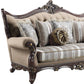 92" Brown Linen Damask Sofa And Toss Pillows