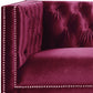 89" Burgundy Velvet Sofa And Toss Pillows With Black Legs