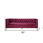 89" Burgundy Velvet Sofa And Toss Pillows With Black Legs