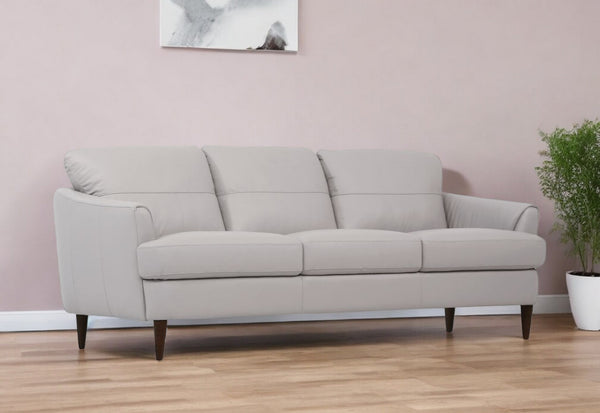 83 Pearl Leather Sofa With Black Legs