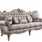 94" Dark Gray Imitation Silk Damask Sofa And Toss Pillows With Champagne Legs