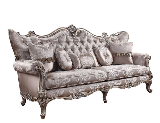 94" Dark Gray Imitation Silk Damask Sofa And Toss Pillows With Champagne Legs