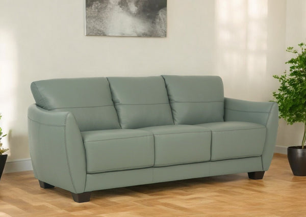 79 Tea Green Leather Sofa With Black Legs