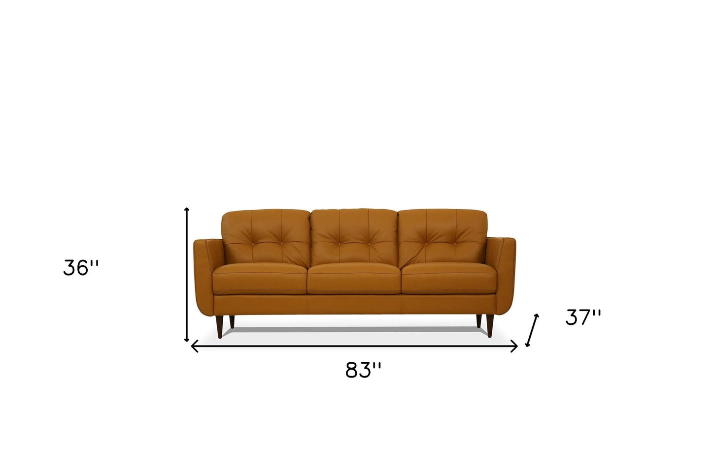 83" Orange Leather Sofa With Black Legs