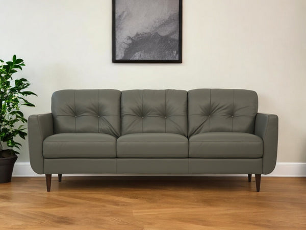 83 Green Leather Sofa With Black Legs