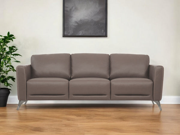 83 Taupe Leather Sofa With Black Legs