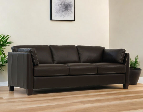 81 Chocolate Leather Sofa With Black Legs