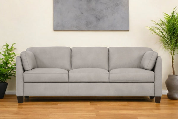 81 Light Gray Leather Sofa With Black Legs