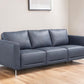 85" Blue Leather Sofa With Black Legs