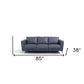 85" Blue Leather Sofa With Black Legs