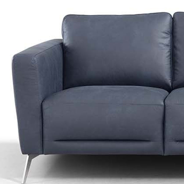 85 Blue Leather Sofa With Black Legs