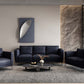 85" Blue Leather Sofa With Black Legs