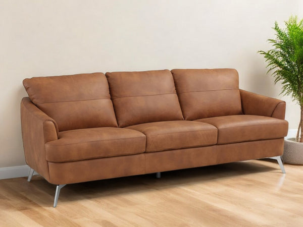 81 Camel Leather Sofa With Black Legs