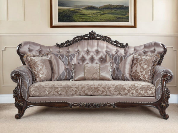 92 Champagne Imitation Silk Damask Sofa And Toss Pillows