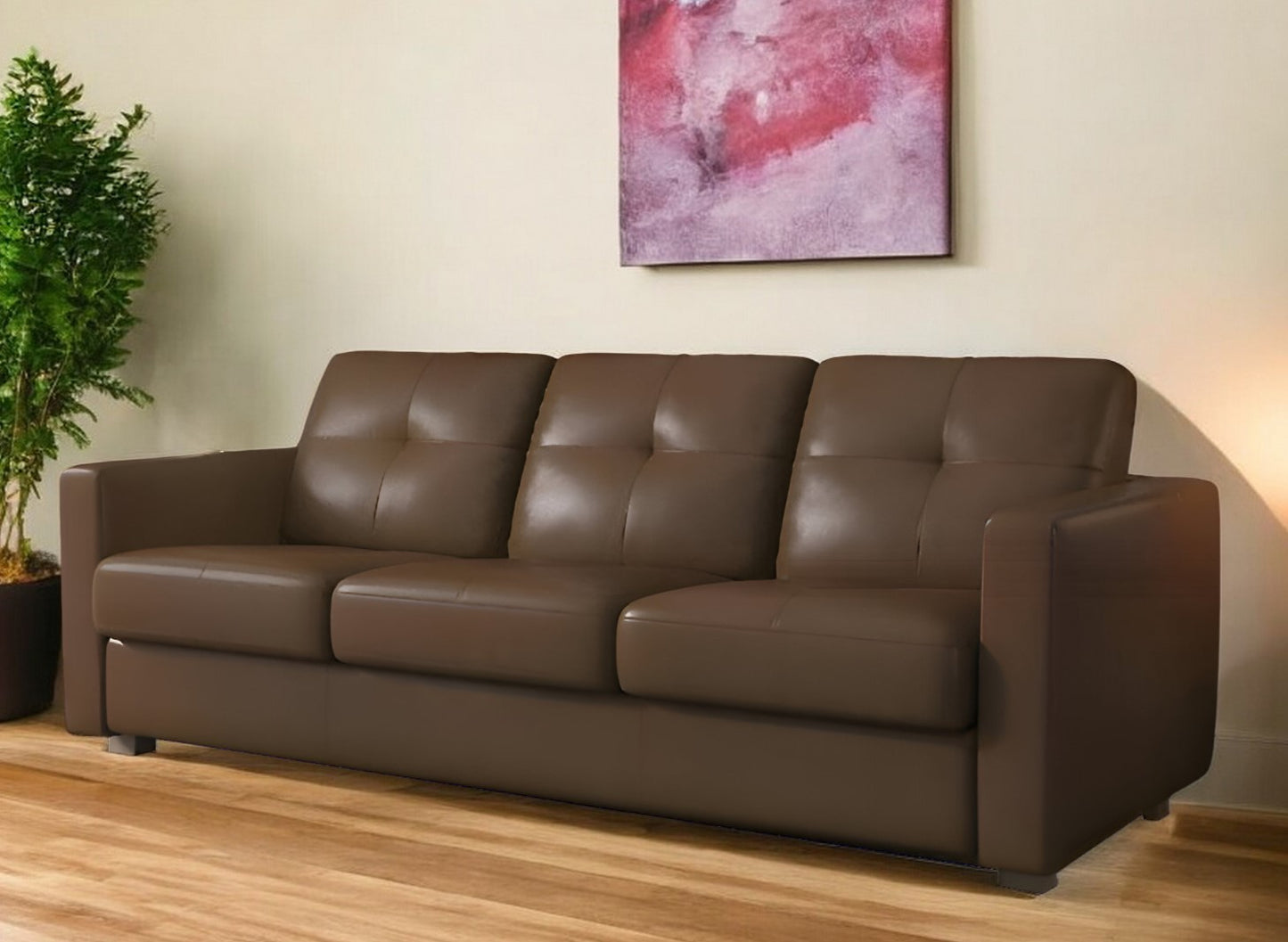 81" Brown Leather Sleeper Sofa With Black Legs