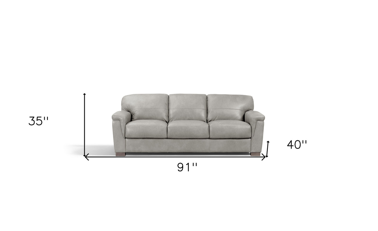 91" Gray Leather Sofa With Black Legs