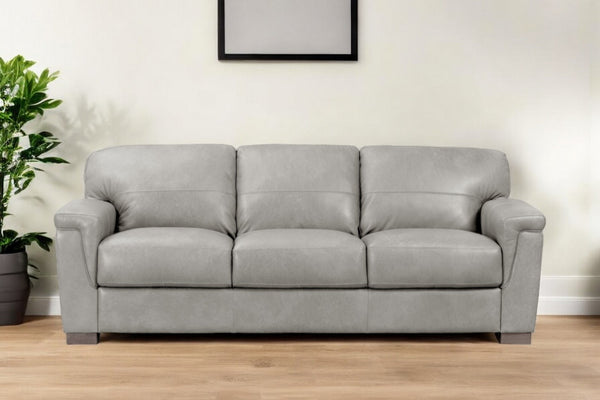 91 Gray Leather Sofa With Black Legs