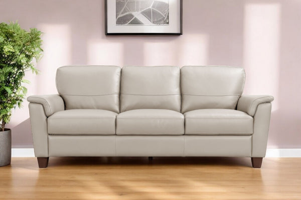 85 Beige Leather Sofa With Black Legs