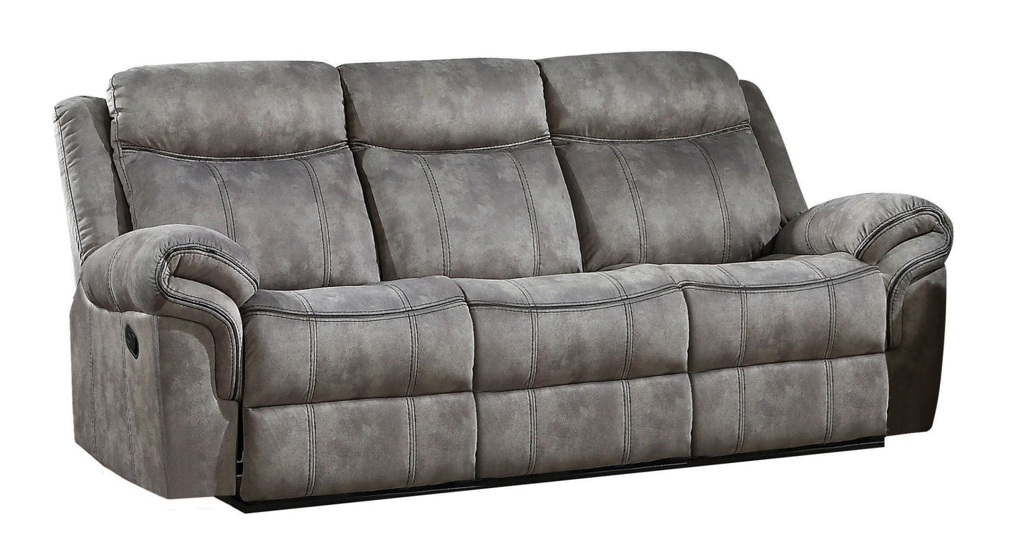 87" Gray Velvet Reclining USB Sofa With Black Legs