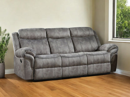 87" Gray Velvet Reclining USB Sofa With Black Legs