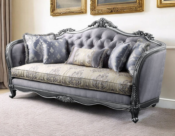 89 Platinum Imitation Silk Damask Sofa And Toss Pillows