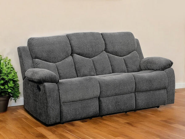 82 Gray Chenille Reclining Sofa With Black Legs