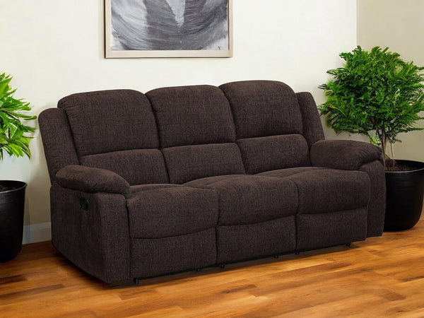 79 Brown Chenille Reclining Sofa With Black Legs