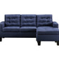 81" Blue Linen Sofa With Ottoman With Black Legs