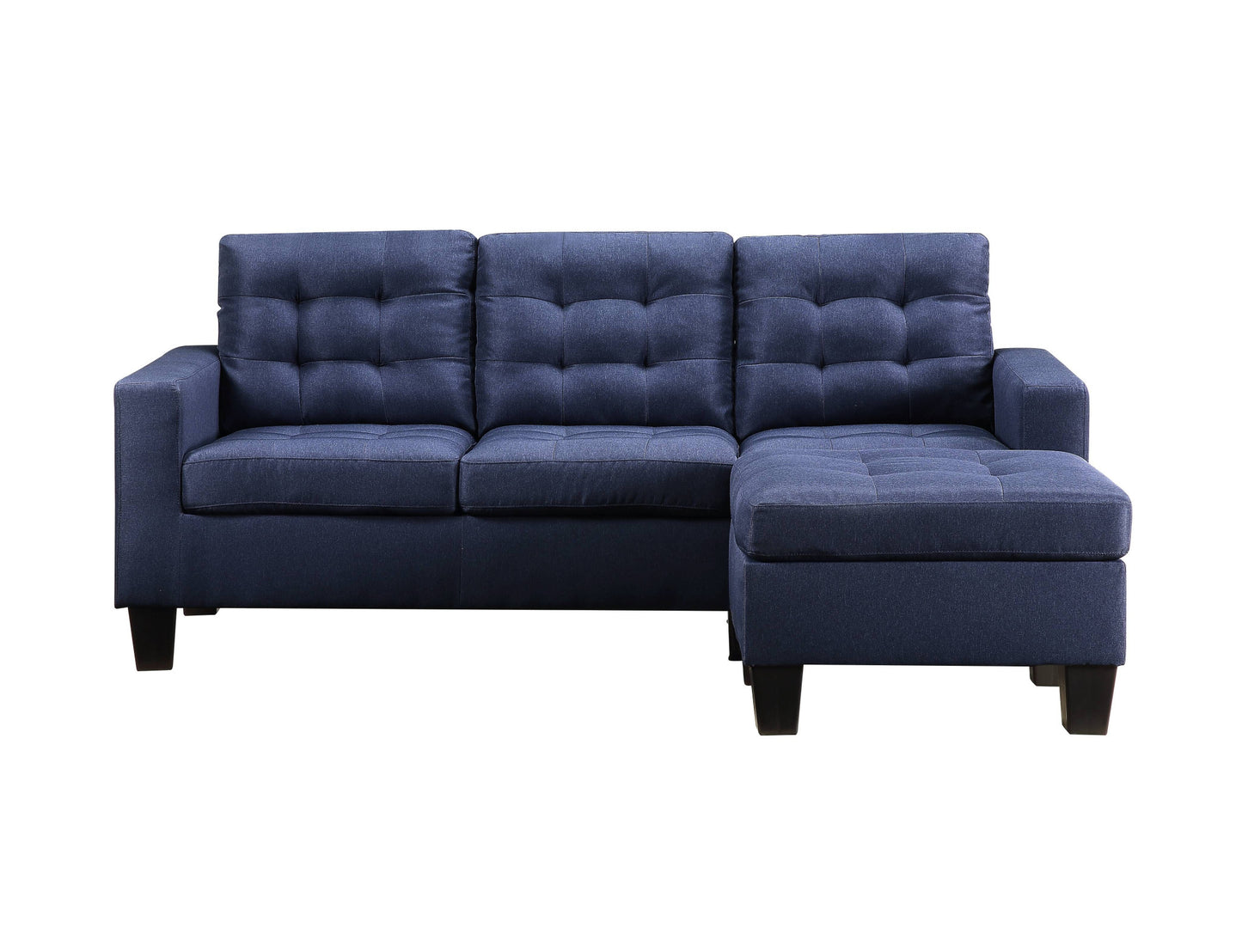 81" Blue Linen Sofa With Ottoman With Black Legs