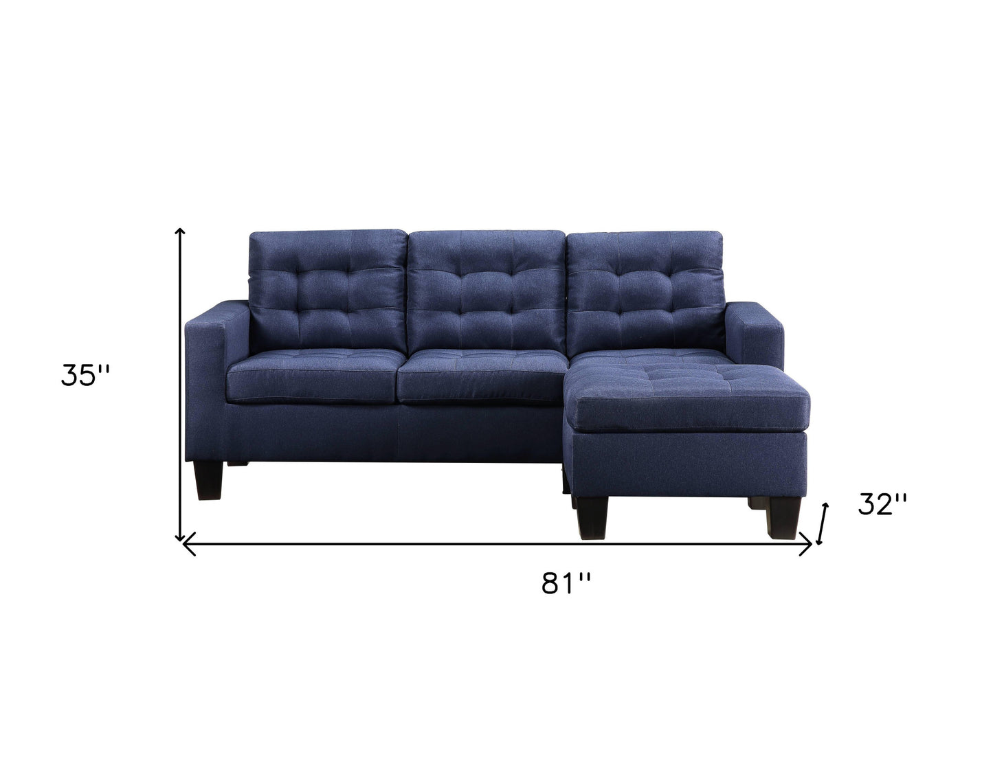 81" Blue Linen Sofa With Ottoman With Black Legs