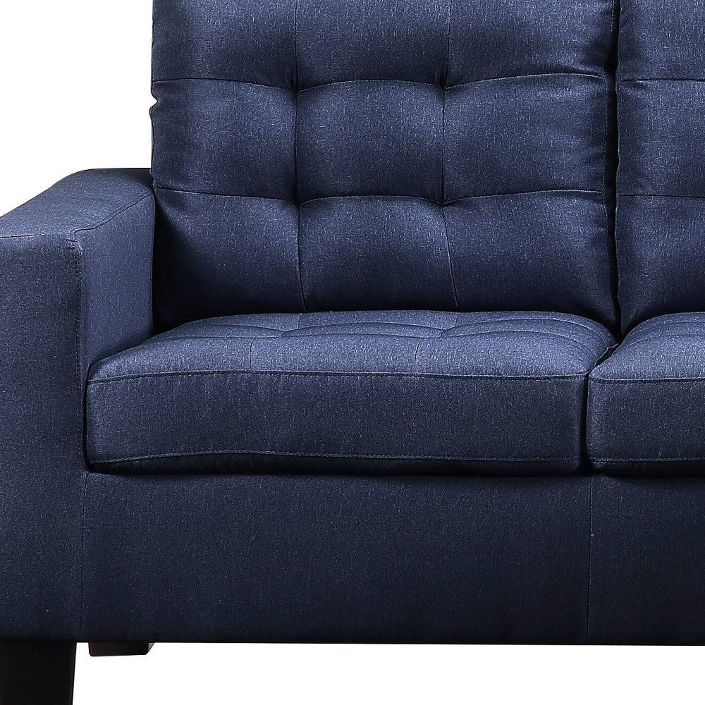 81" Blue Linen Sofa With Ottoman With Black Legs