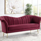 80" Red Velvet Sofa With Gold Legs