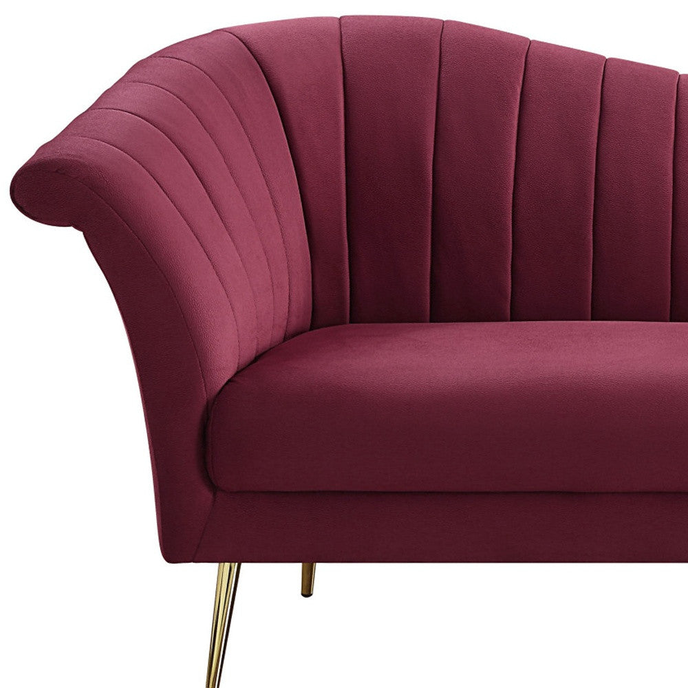 80" Red Velvet Sofa With Gold Legs