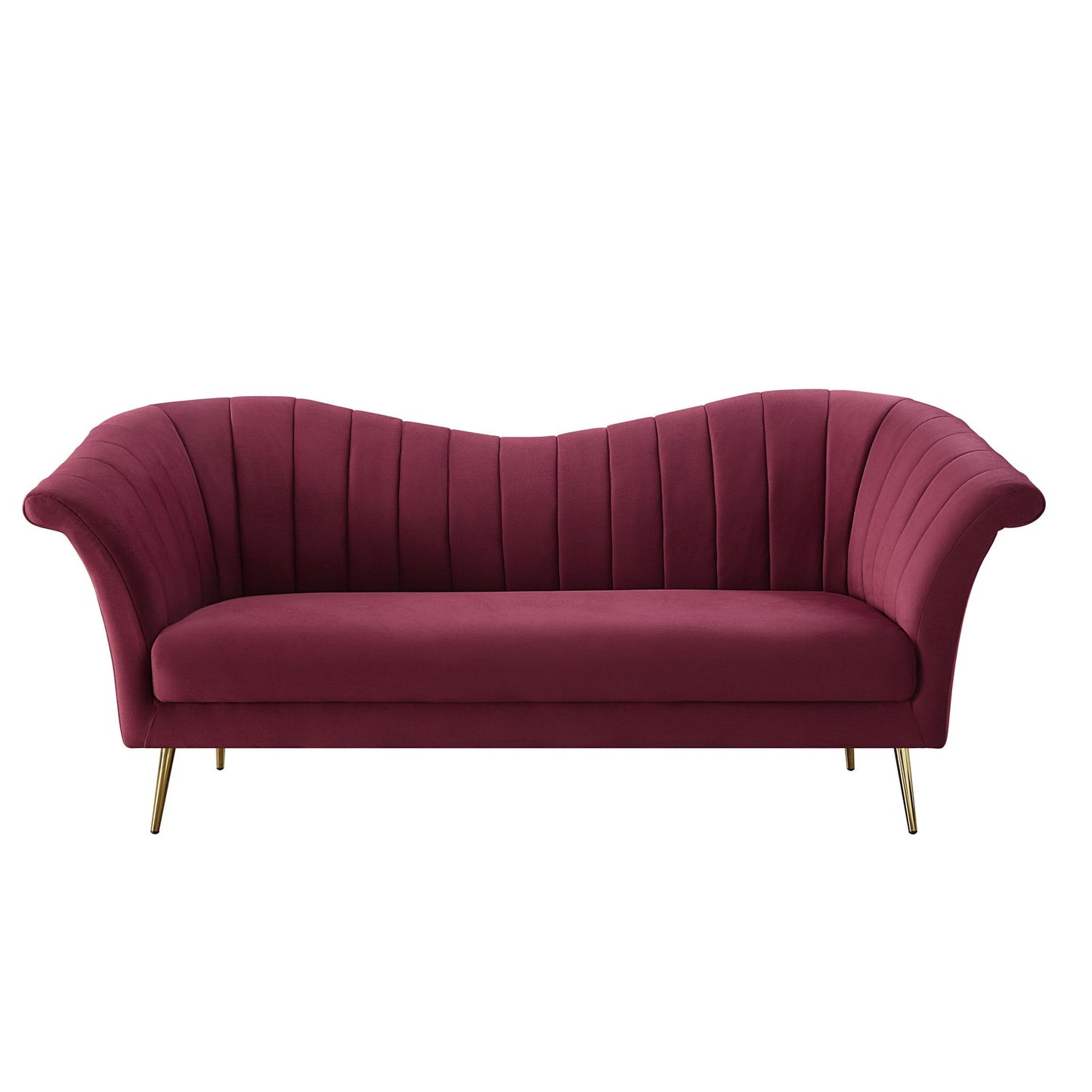 80" Red Velvet Sofa With Gold Legs