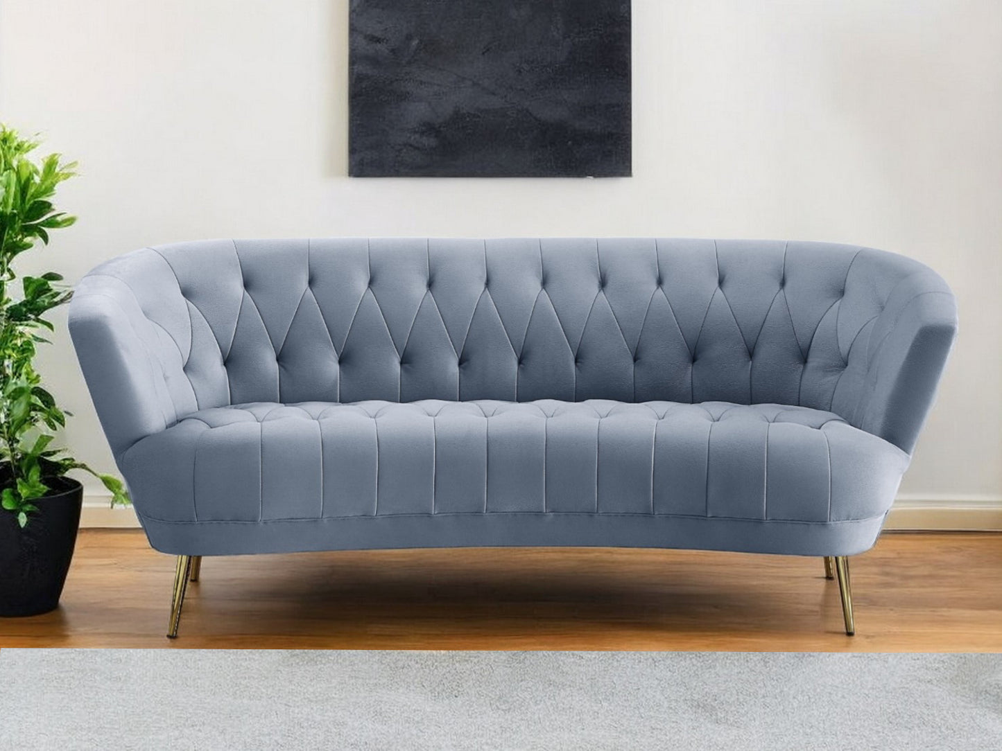 84" Light Gray Velvet Sofa With Gold Legs