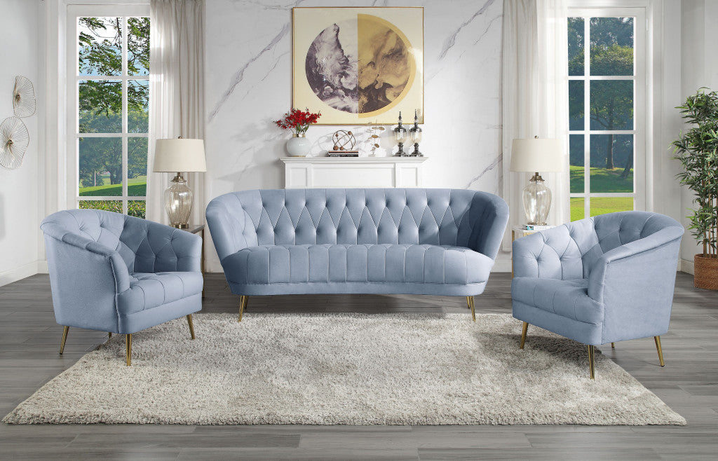 84" Light Gray Velvet Sofa With Gold Legs