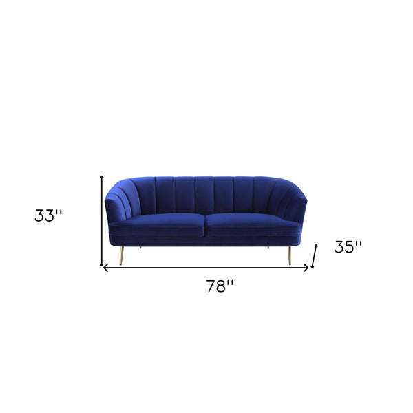 78 Blue Velvet Sofa With Gold Legs