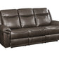 89" Brown Faux Leather Reclining USB Sofa With Black Legs