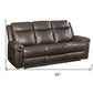 89" Brown Faux Leather Reclining USB Sofa With Black Legs