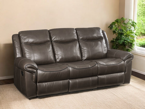 89 Brown Faux Leather Reclining USB Sofa With Black Legs