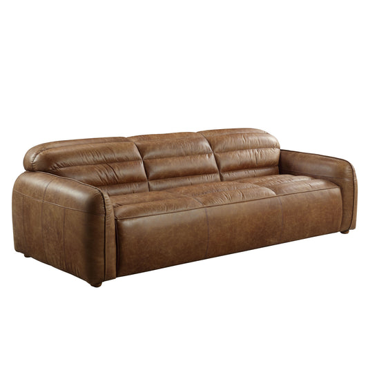 95" Dark Brown Top Grain Leather Sofa With Black Legs