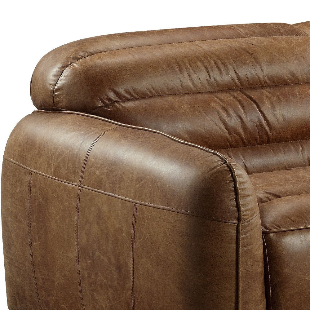 95" Dark Brown Top Grain Leather Sofa With Black Legs