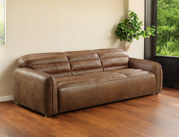 95 Dark Brown Top Grain Leather Sofa With Black Legs