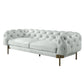 96" Light Slate Gray Top Grain Leather Sofa With Gold Legs