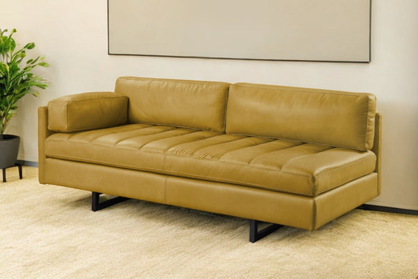 74 Mustard Top Grain Leather Sofa With Black Legs